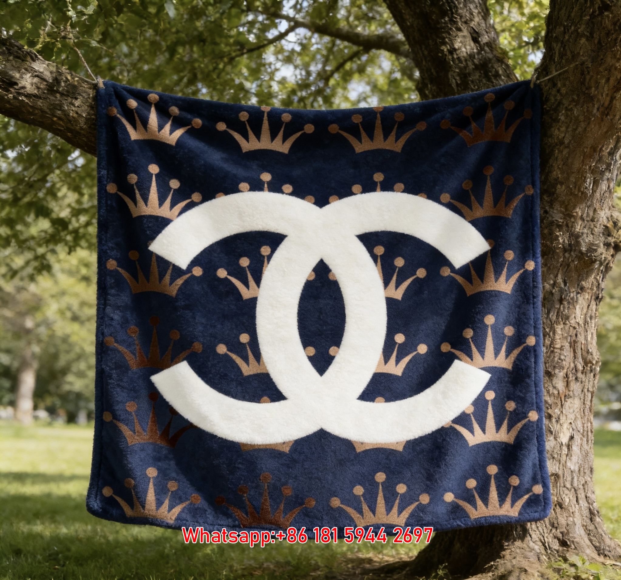 Regal Crown Chanel Double C Logo Flannel Sofa Throw Blanket IMG_6969